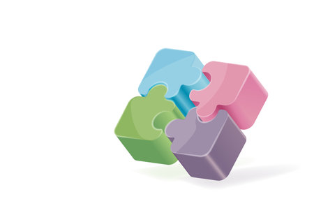 3D Vector Illustration of Colorful jigsaw puzzle cube, strategy jigsaw business and education. EPS 10 Vector.のイラスト素材