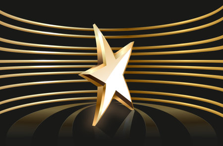 Award ceremony background with 3d gold star element and glitter light effect decoration.のイラスト素材