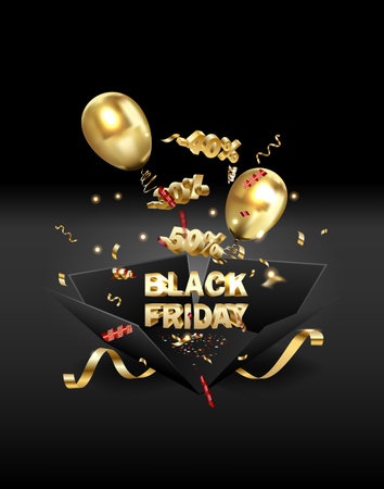 Black Friday limited sale offer. Dark background golden lettering. Banner, poster, header website. vector illustrationのイラスト素材