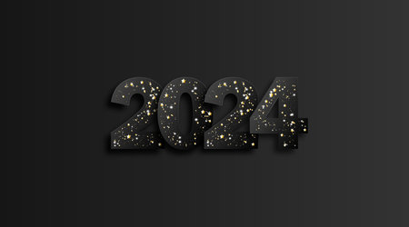 Happy new year 2024 with luxury black glitters numbers illustration.のイラスト素材