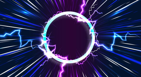 Thunderbolt electricity lightning power effect ball round shape vector backgroundのイラスト素材