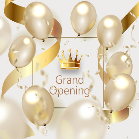 Grand opening card design with gold ribbon with confettiのイラスト素材
