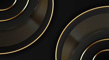 Modern Dark Black and Golden Round Circle Lines Luxury Background. Premium Background. Modern Abstract Design Template.のイラスト素材