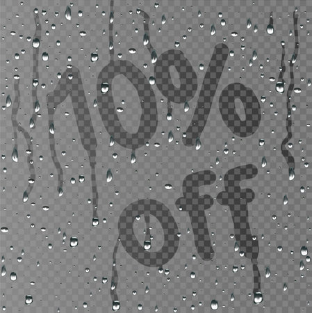 The inscription on the fogged glass is a 10 percent discount. Transparent background. Vector illustration.のイラスト素材