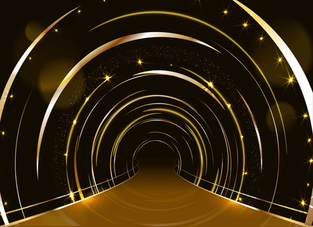 Golden rings tunnel with platform backgroundのイラスト素材
