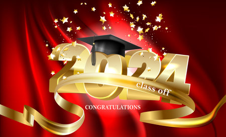 Class of 2024, word lettering script banner. Congrats Graduation lettering with academic cap. Template for design party high school or college, graduate invitations.のイラスト素材