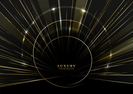 Abstract golden light circle lines effect on black backgroundのイラスト素材