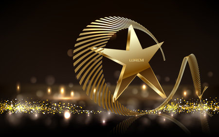Golden star on dark background with light effect