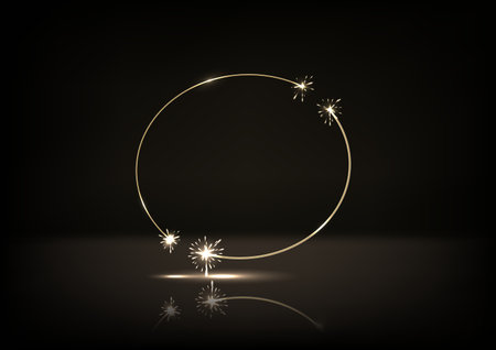 Abstract gold light circle luxury effect on black backgroundのイラスト素材