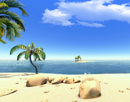 Beach, island and palmsの写真素材