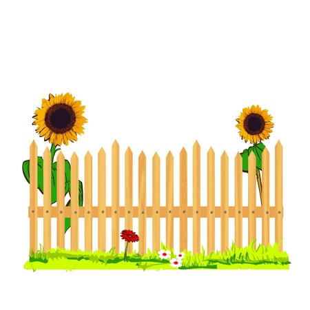 wooden fence and sunflowers - vectorのイラスト素材