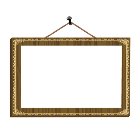 wooden frame with vintage ornament on the nail for image or text - vectorのイラスト素材