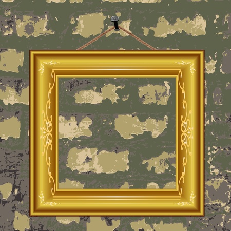 golden vintage frame on the wall - vectorのイラスト素材