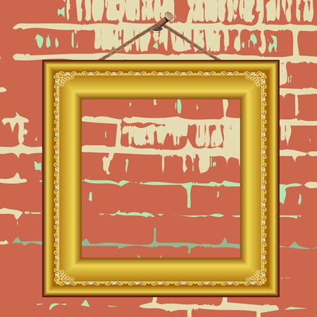 golden vintage frame on the wall - vectorのイラスト素材