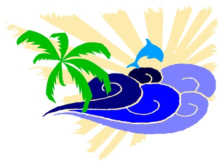 palm and surfing waves - vectorのイラスト素材