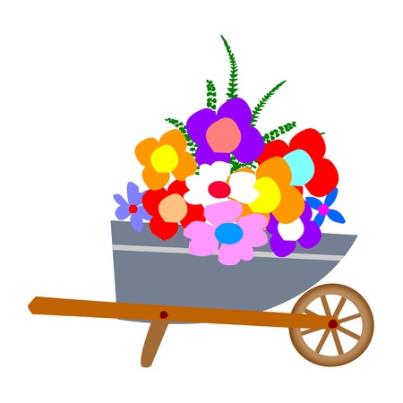 wheelbarrow garden and flowers - vectorのイラスト素材
