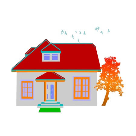 cottage. house and tree on whiteのイラスト素材