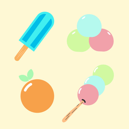 Dessert Food collection design set, ice cream, dango, mochi, orangeのイラスト素材