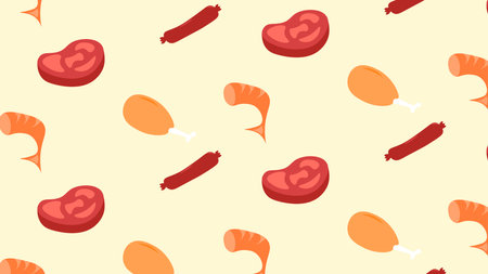 Meat, chicken, sausage, shrimp pattern background designのイラスト素材
