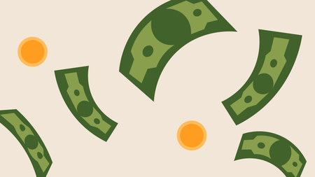 Gold coins and money cartoon illustration set. heap of cash, pile of green banknotes or dollars,のイラスト素材