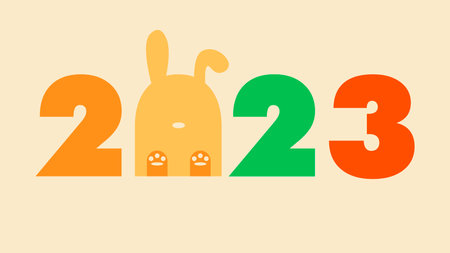 happy new year 2023 logo rabbit chinese new yearのイラスト素材