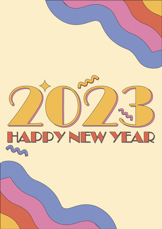 happy new year 2023 design with groovy colour design vintage 90s, social media post 2023 groovyのイラスト素材