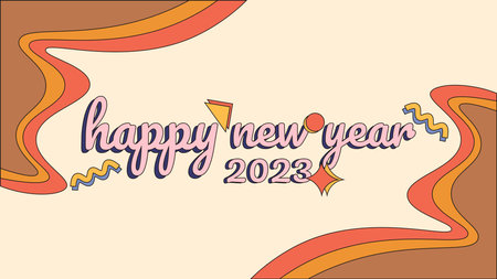 happy new year 2023 design banner with retro colourのイラスト素材