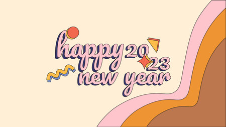 happy new year 2023 design banner with retro colourのイラスト素材