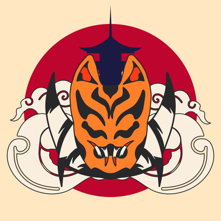 hand drawing vector japanese maskのイラスト素材