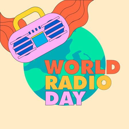 World Radio day with groovy design concept, y2k design, vintage colourのイラスト素材