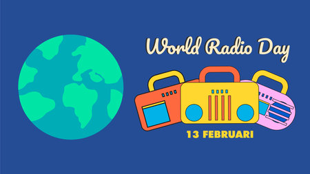 World Radio day with groovy design concept, y2k design, vintage colourのイラスト素材