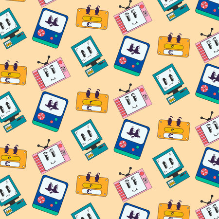 retro doodle flat design pattern character