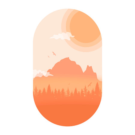 minimalist landscape design vector hand drawingのイラスト素材