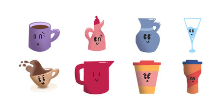 mug doodle character, cup doodle vectorのイラスト素材