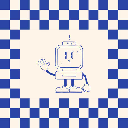 RETRO TECH CHARACTER MASCOT HAND DRAWING STYLEのイラスト素材