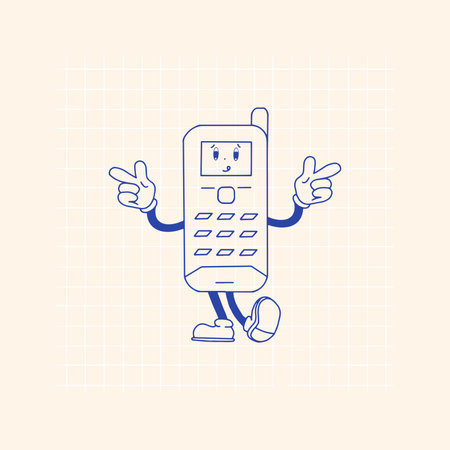 RETRO TECH CHARACTER MASCOT HAND DRAWING STYLEのイラスト素材