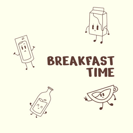 HAND DRAWING CUTE CHARACTER BREAKFAST DESIGN VECTOR ELEMENTのイラスト素材