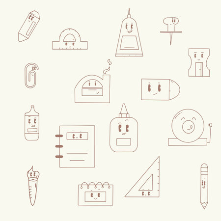 back to school cute character hand drawing icon elementのイラスト素材