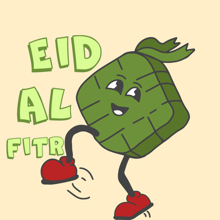 EID AL FITR WITH CHARACTER NAME IS KETUPAT IDUL FITRI VECTOR RETRO CHARACTERのイラスト素材
