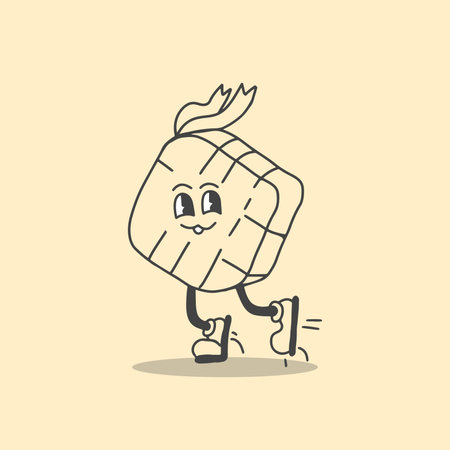 EID AL FITR WITH CHARACTER NAME IS KETUPAT IDUL FITRI VECTOR RETRO CHARACTERのイラスト素材