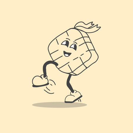 EID AL FITR WITH CHARACTER NAME IS KETUPAT IDUL FITRI VECTOR RETRO CHARACTERのイラスト素材
