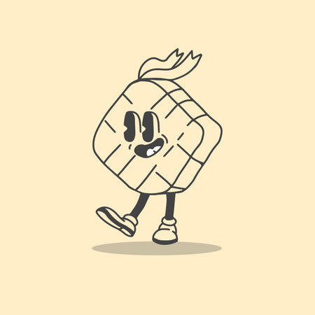 EID AL FITR WITH CHARACTER NAME IS KETUPAT IDUL FITRI VECTOR RETRO CHARACTERのイラスト素材