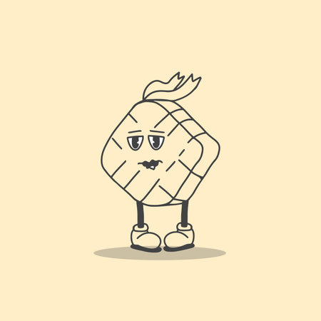 EID AL FITR WITH CHARACTER NAME IS KETUPAT IDUL FITRI VECTOR RETRO CHARACTERのイラスト素材