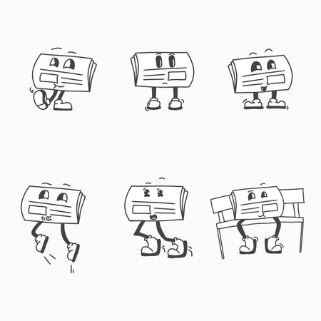 retro sweet character draw line, black and whiteのイラスト素材