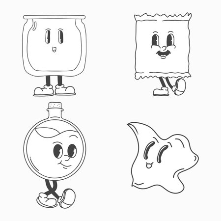 retro sweet character draw line, black and whiteのイラスト素材