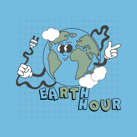 EARTH HOUR CARTOON RETRO DESIGN VECTORのイラスト素材