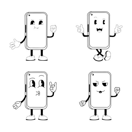 phone character mascot vintage styleのイラスト素材