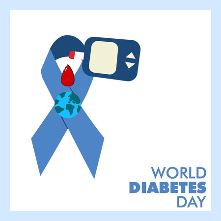 world diabetes day with blue ribbon design vectorのイラスト素材