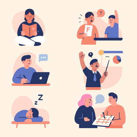 back to school learning pose character with flat design style for poster, school marketing, add, and etcのイラスト素材