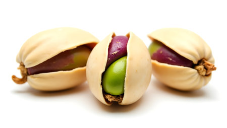 Pistachio nuts isolated on white background. Close up.の素材